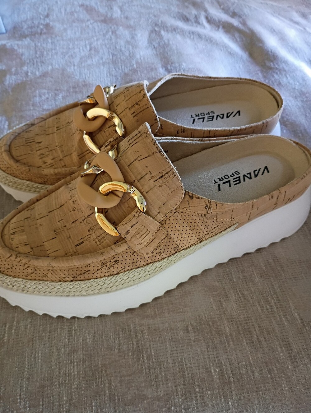 Vaneli "Quern" Natural Cork Platform Slip On Loafer Slides NWT Size 7.5